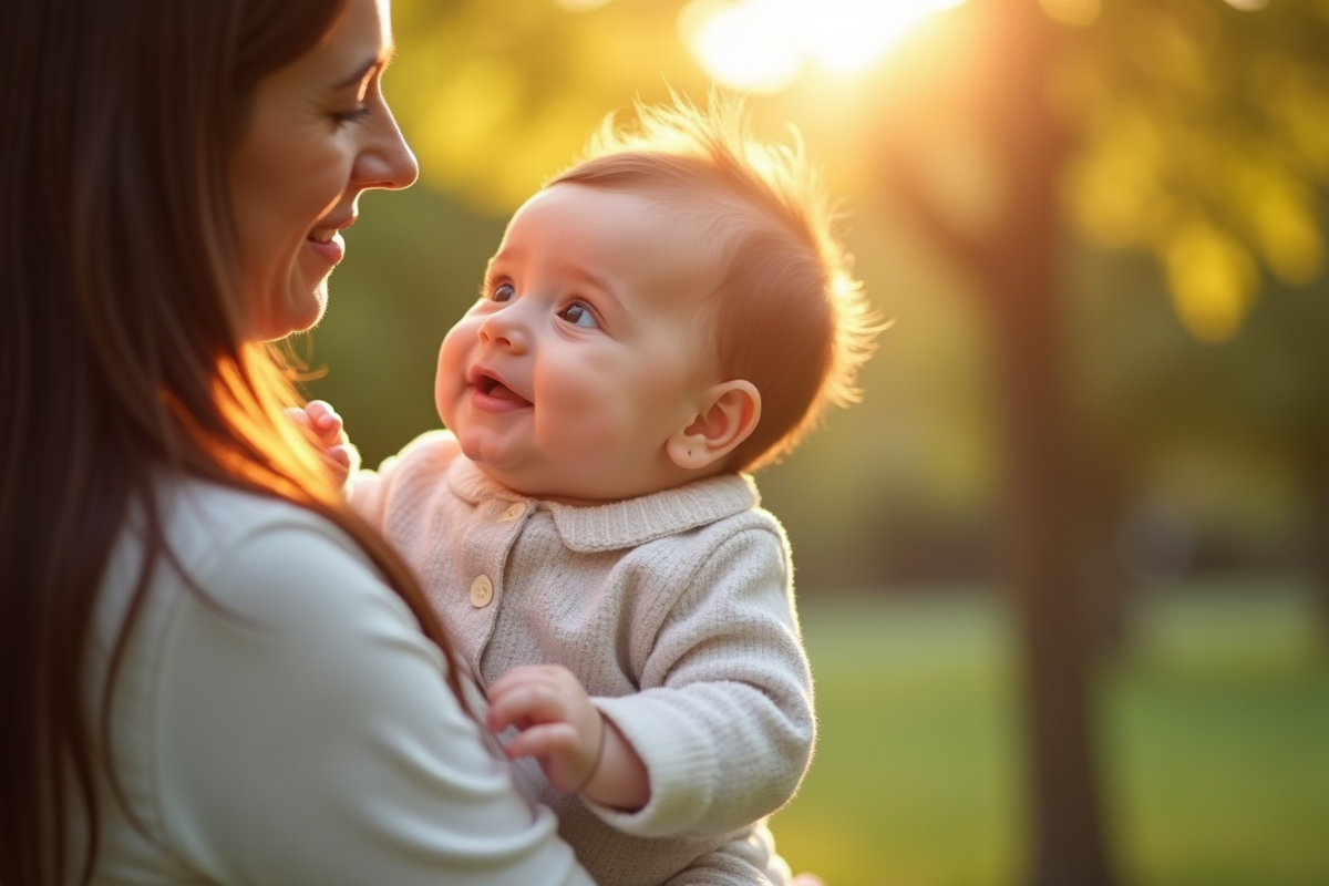 Bébé de cinq mois dans les bras d