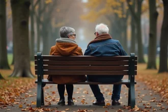 Couple français contemplant le parc en automne à Paris