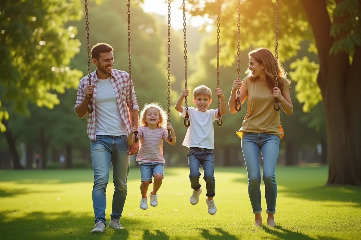 Famille jouant dans un parc en plein air