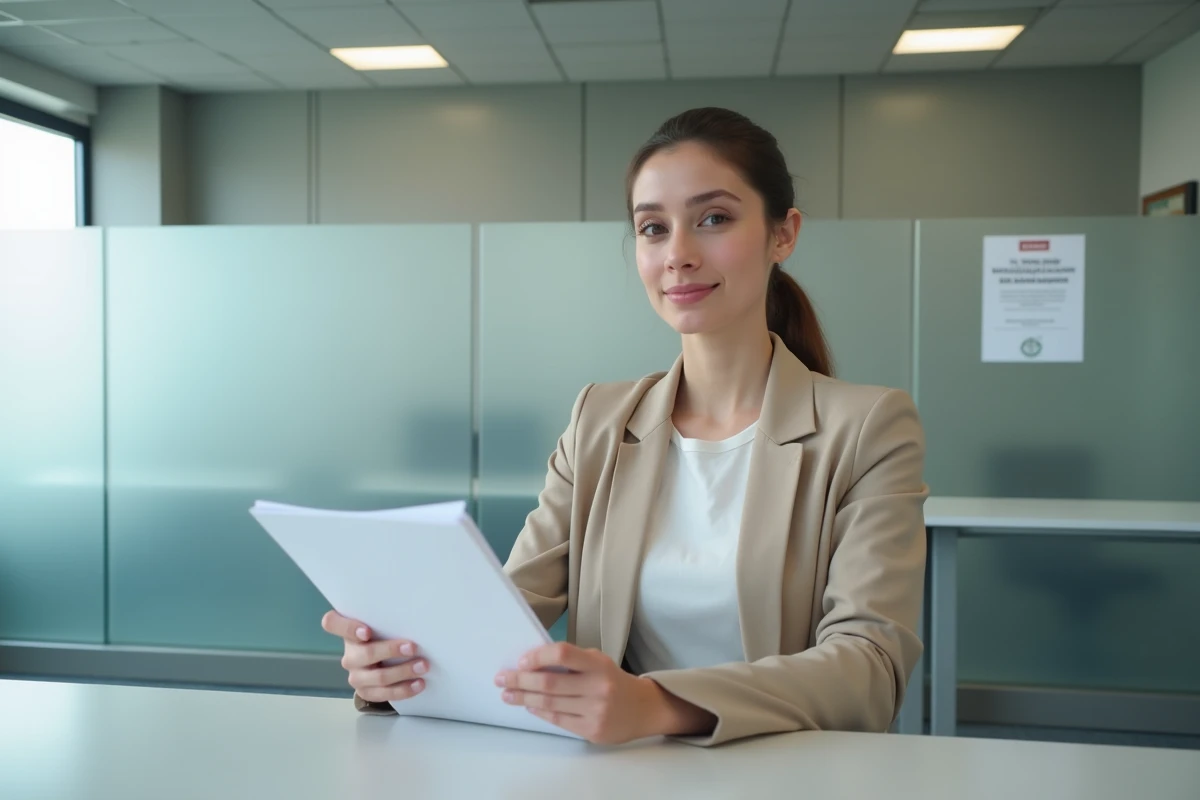 Femme déposant son dossier de PACS au guichet d'une mairie