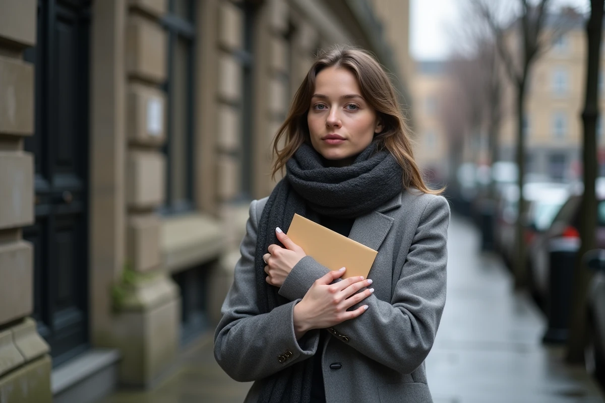 Jeune femme tenant une enveloppe dans la rue urbaine