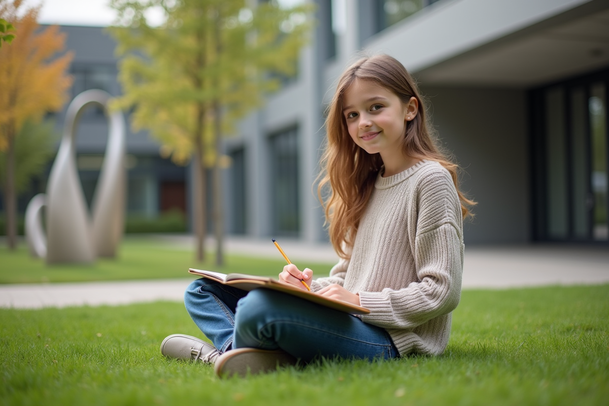 Jeune fille dessinant sur l