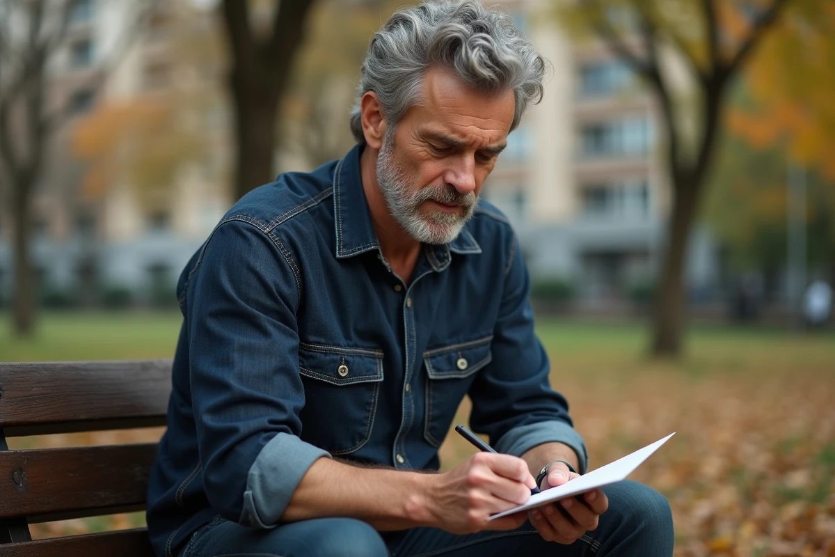 Homme écrivant une carte d