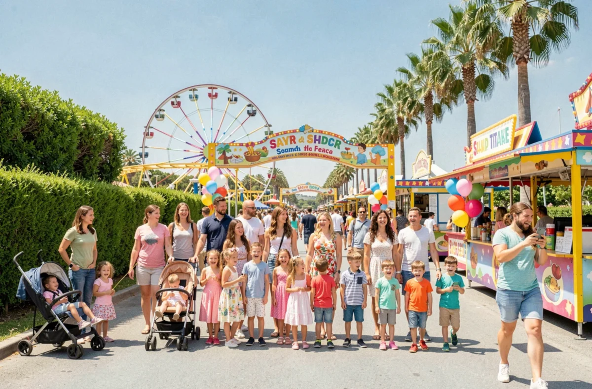 Familles avec enfants profitant d'un parc de loisirs ensoleillé dans les Alpes-Maritimes