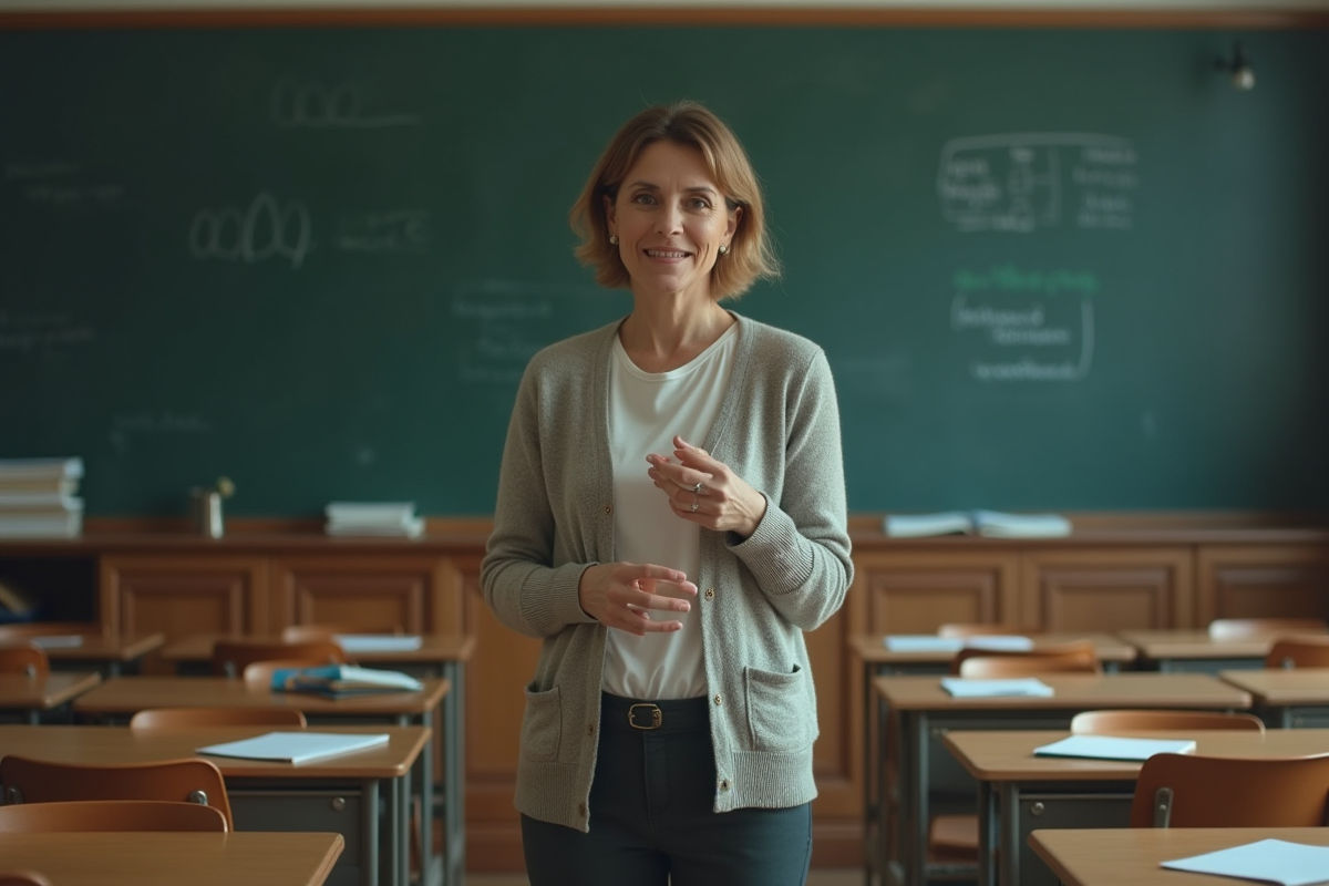 Professeure d'école en portrait sérieux en classe