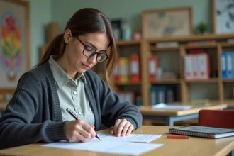 Secretaire d école française examinant une note d absence