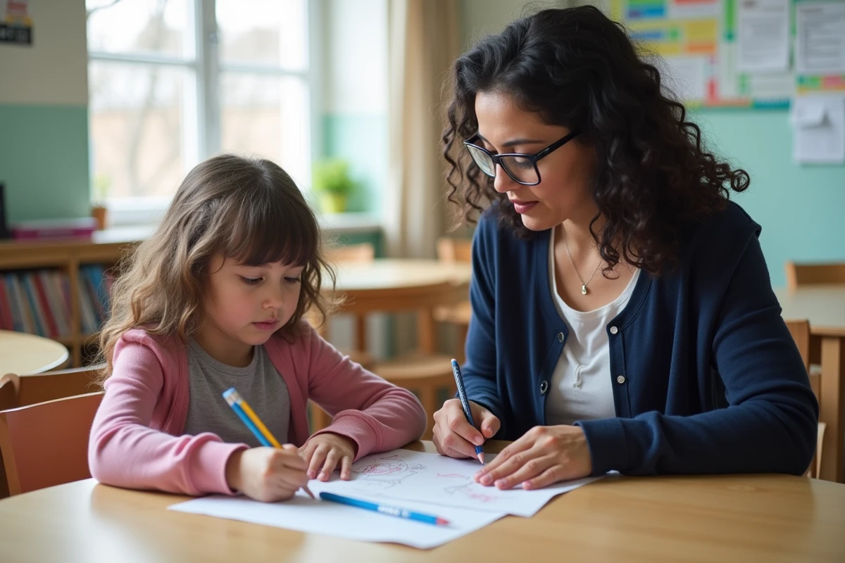 Travailleuse sociale accompagnant une enfant dans le cadre d'une mesure de protection de l'enfance liée à l'article 375 du Code civil
