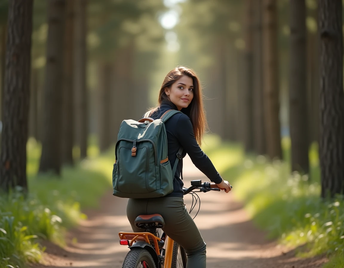 Femme à vélo sur un sentier forestier près de la Mer de Sable, activité nature et détente en forêt d'Ermenonville